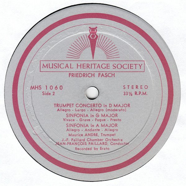Johann Pachelbel, Johann Friedrich Fasch, Maurice André, Pierre Pierlot, Jacques Chambon, Jean-François Paillard Conductor Of The J.-F. Paillard Chamber Orchestra* : Canon In D Major / Partia No. VI In B-Flat Major / Partie In G Major / Trumpet Concerto In D Major / Sinfonia In G Major / Sinfonia In A Major (LP, Album)
