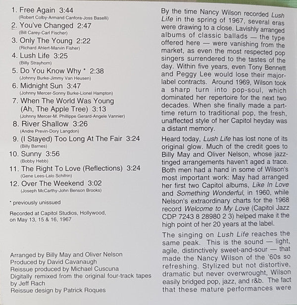 Nancy Wilson : Lush Life (CD, Album, RE)