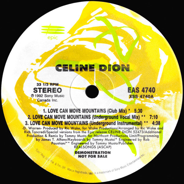 Celine Dion* : Love Can Move Mountains (12", Promo)