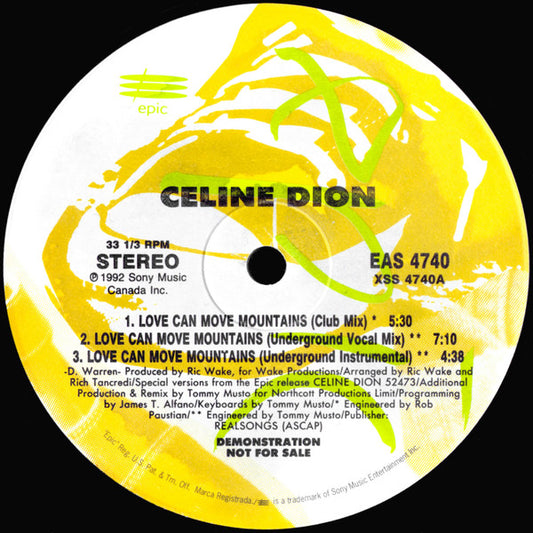 Celine Dion* : Love Can Move Mountains (12", Promo)