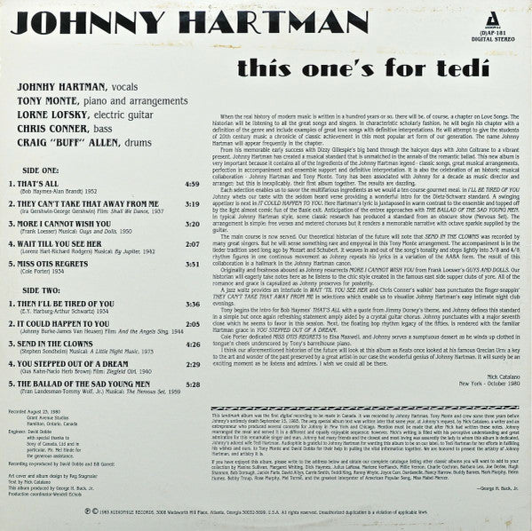 Johnny Hartman : This One's For Tedi (LP)