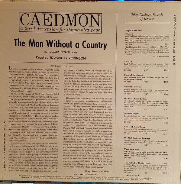 Edward G. Robinson : The Man Without A Country (LP)