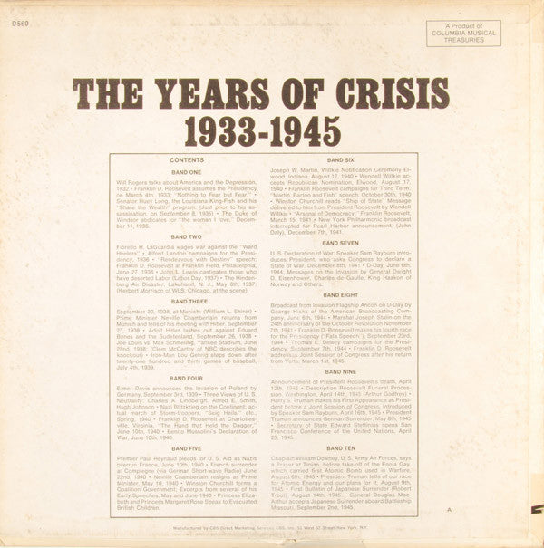 Various : The Years Of Crisis 1933-1945: The Sounds And Voices Of The Men Who Shaped The World (LP, Comp)
