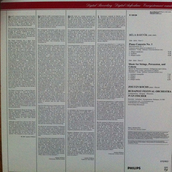 Bartók*, Zoltán Kocsis, Budapest Festival Orchestra, Iván Fischer* : Piano Concerto No. 1; Music For Strings, Percussion And Celesta (LP, Album)