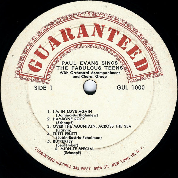Paul Evans : Paul Evans Sings The Fabulous Teens (LP, Album, Mono)