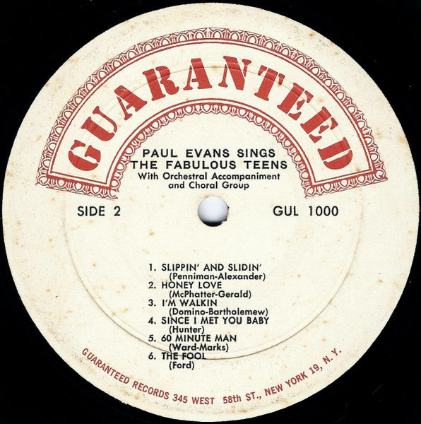 Paul Evans : Paul Evans Sings The Fabulous Teens (LP, Album, Mono)
