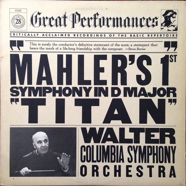 Mahler* - Bruno Walter, Columbia Symphony Orchestra : Mahler's 1st Symphony In D Major "Titan" (LP, Album, RE, RM)