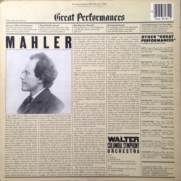 Mahler* - Bruno Walter, Columbia Symphony Orchestra : Mahler's 1st Symphony In D Major "Titan" (LP, Album, RE, RM)