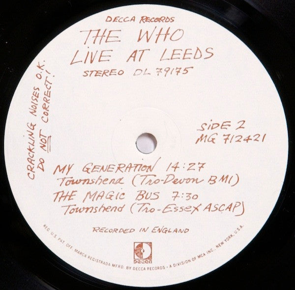 The Who : Live At Leeds (LP, Album, Glo)