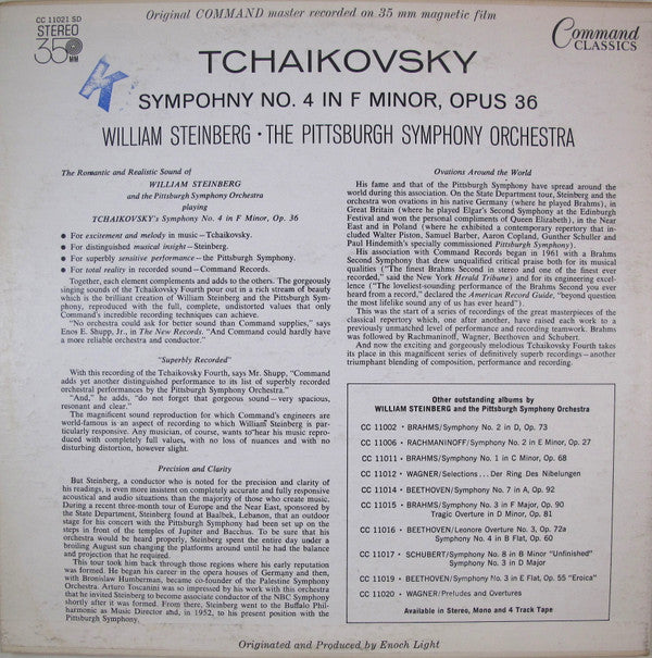 Tchaikovsky* - William Steinberg - The Pittsburgh Symphony Orchestra* : Symphony No. 4 In F Minor, Opus 36 (LP, Album, RE)
