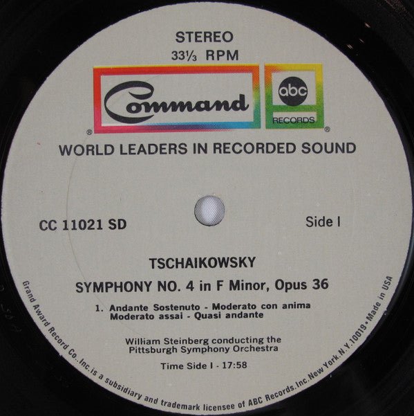 Tchaikovsky* - William Steinberg - The Pittsburgh Symphony Orchestra* : Symphony No. 4 In F Minor, Opus 36 (LP, Album, RE)