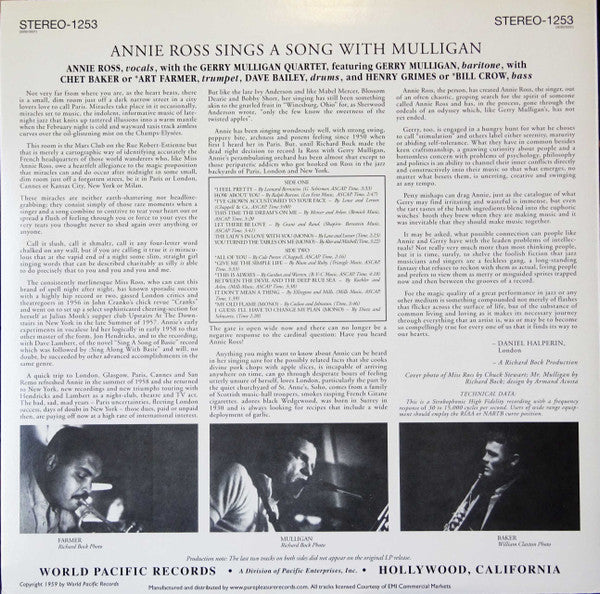 Annie Ross With The Gerry Mulligan Quartet : Sings A Song With Mulligan! (LP, Ltd, RE, 180)