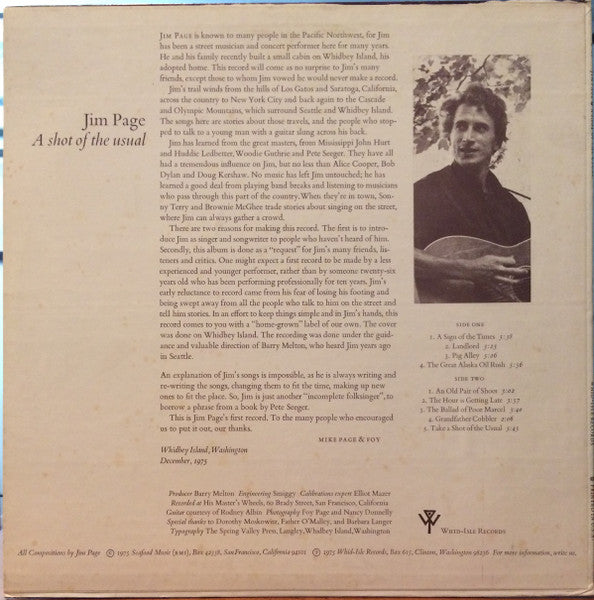 Jim Page : A Shot Of The Usual (LP, Album)