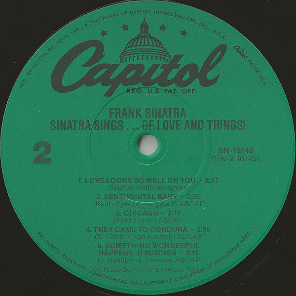 Frank Sinatra : Sinatra Sings...Of Love And Things (LP, Comp)