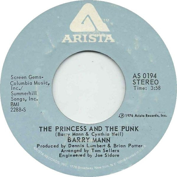 Barry Mann : The Princess And The Punk (7", Single)