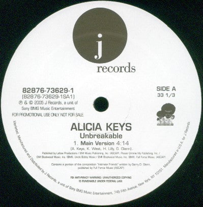 Alicia Keys : Unbreakable (12", Promo)