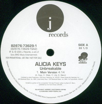 Alicia Keys : Unbreakable (12", Promo)