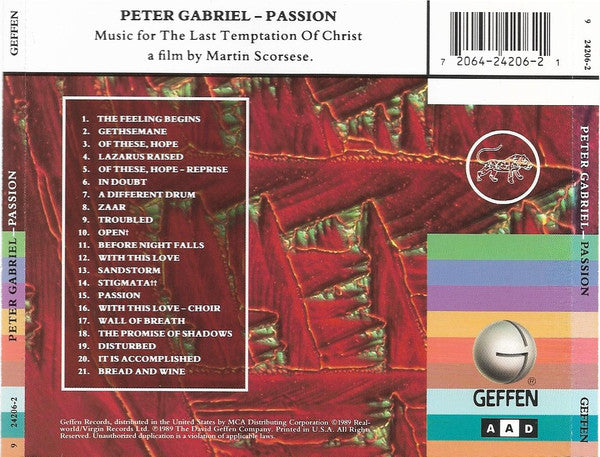 Peter Gabriel : Passion (Music For The Last Temptation Of Christ) (CD, Album, RP)
