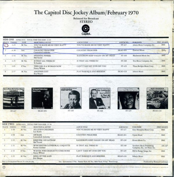 Various : The Capitol Disc Jockey Album/February 1970 (LP, Album, Promo, Smplr, Transcription)
