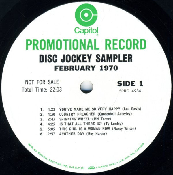 Various : The Capitol Disc Jockey Album/February 1970 (LP, Album, Promo, Smplr, Transcription)