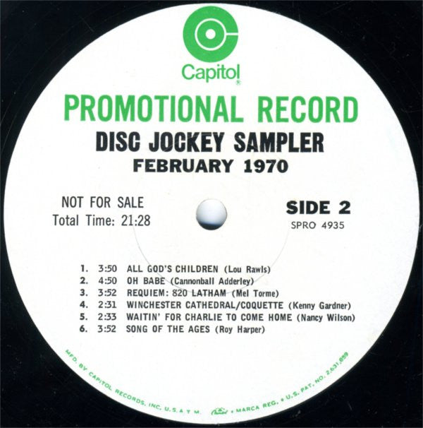 Various : The Capitol Disc Jockey Album/February 1970 (LP, Album, Promo, Smplr, Transcription)