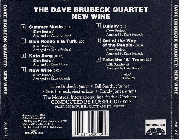 The Dave Brubeck Quartet With The Montreal International Jazz Festival Orchestra : New Wine (CD, Album)