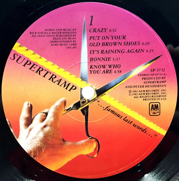 Supertramp : "...Famous Last Words..." (LP, Album, Ind)