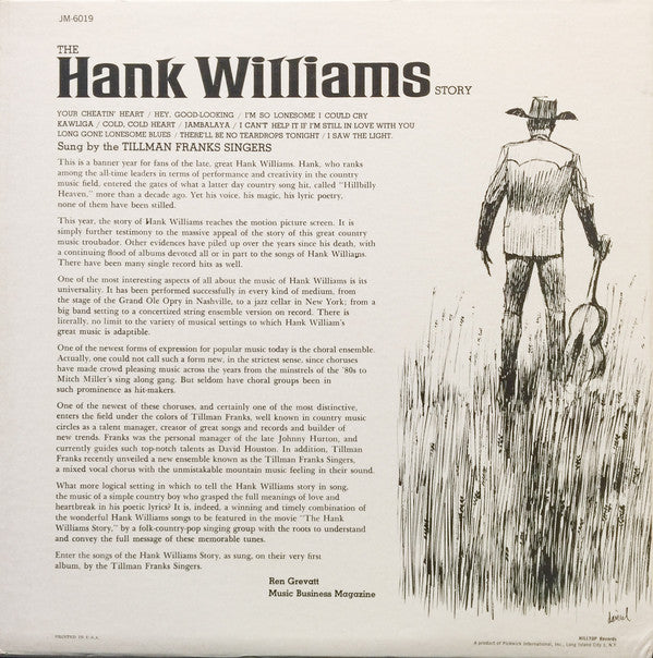 Tillman Franks Singers, Tillman Franks : The Hank Williams Story Sung By The Tillman Franks Singers (LP)