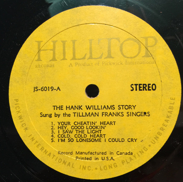 Tillman Franks Singers, Tillman Franks : The Hank Williams Story Sung By The Tillman Franks Singers (LP)