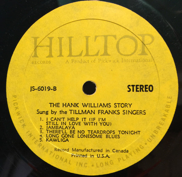 Tillman Franks Singers, Tillman Franks : The Hank Williams Story Sung By The Tillman Franks Singers (LP)
