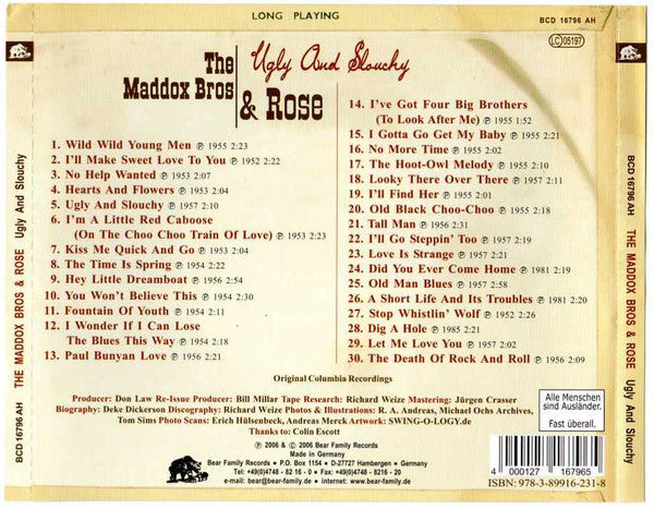 Maddox Brothers and Rose : Ugly And Slouchy (CD, Comp)