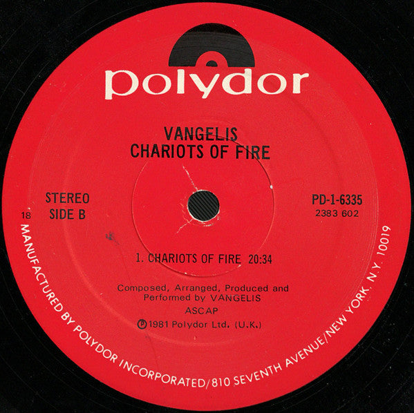 Vangelis : Chariots Of Fire (LP, Album, 18 )
