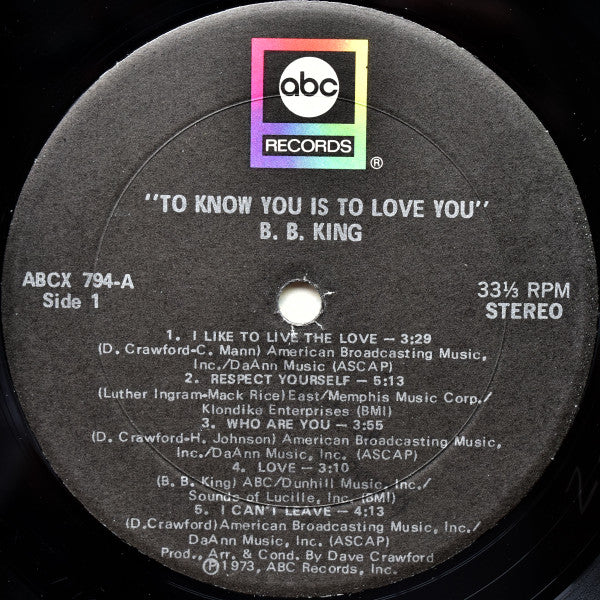 B.B. King : To Know You Is To Love You (LP, Album)