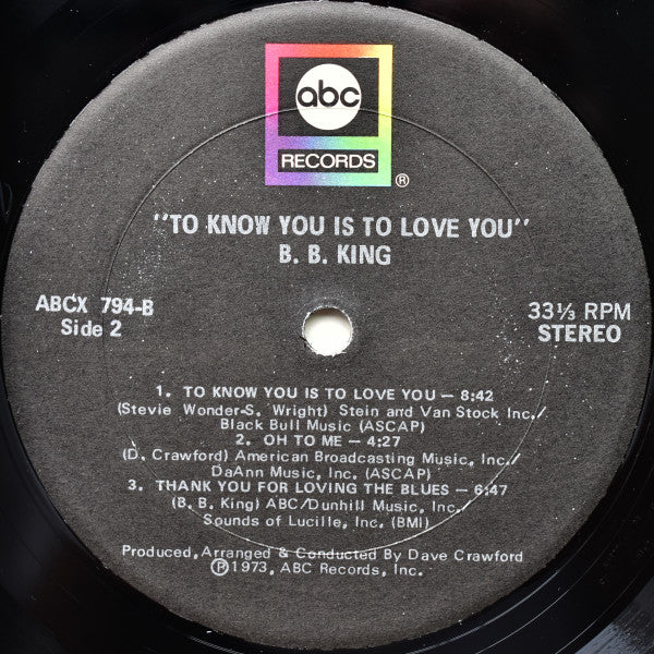 B.B. King : To Know You Is To Love You (LP, Album)