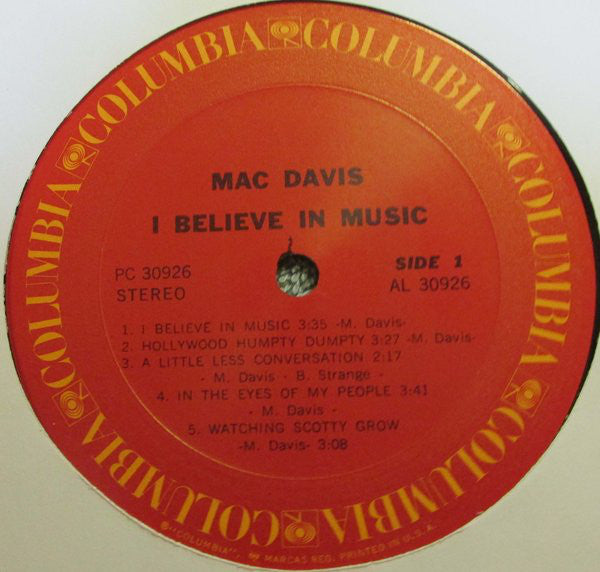 Mac Davis : I Believe In Music (LP, Album)