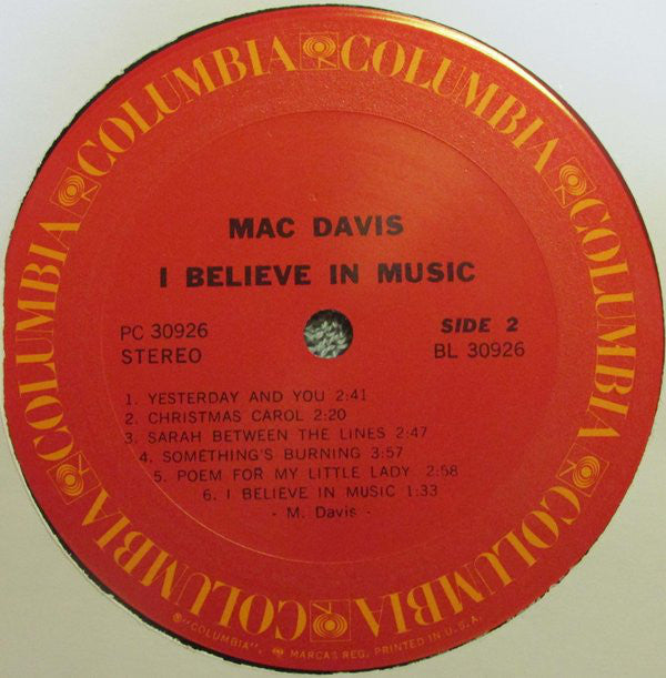 Mac Davis : I Believe In Music (LP, Album)