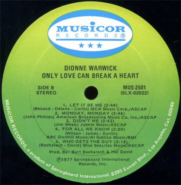 Dionne Warwick : Only Love Can Break A Heart (LP, Album)