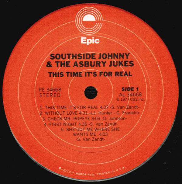 Southside Johnny And The Asbury Jukes* : This Time It's For Real (LP, Album, Pit)