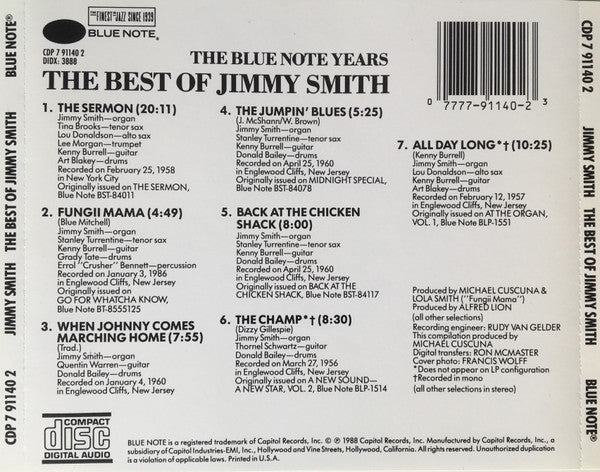 Jimmy Smith : The Best Of Jimmy Smith (CD, Comp, Mono)