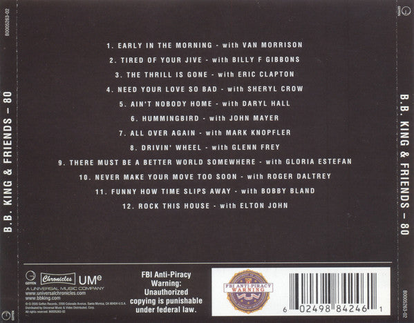 B.B. King & Friends* : 80 (CD, Album, Son)