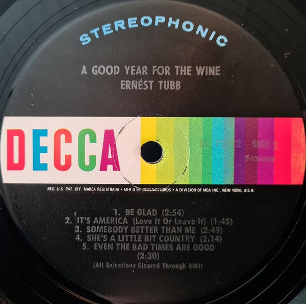Ernest Tubb : A Good Year For The Wine (LP, Album, Pin)