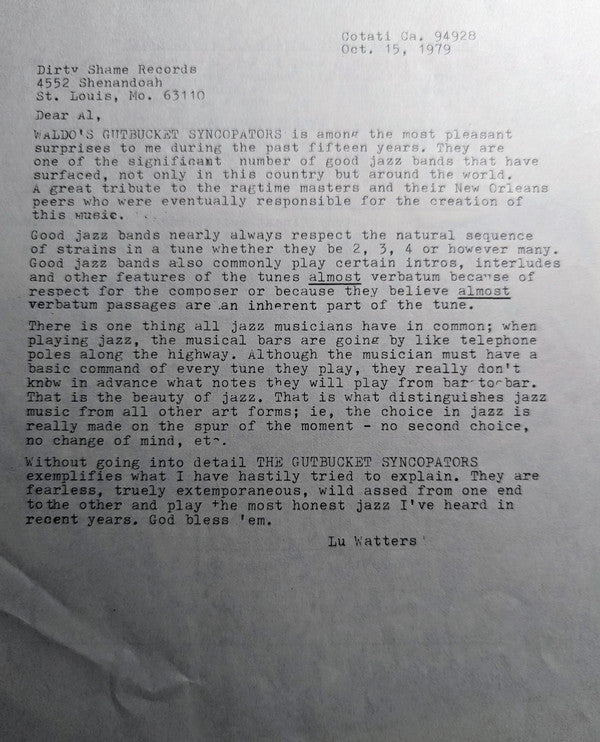 Waldo's Gutbucket Syncopators : Harlem Style Hot Jazz (LP, Album)