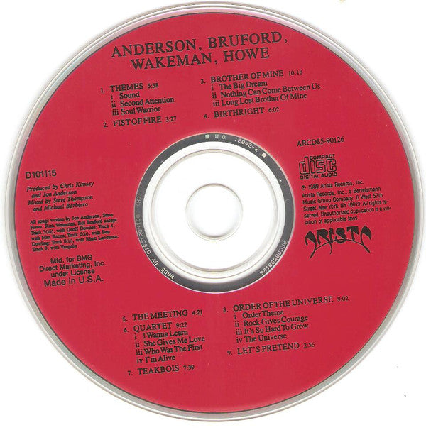 Anderson Bruford Wakeman Howe : Anderson, Bruford Wakeman Howe (CD, Album, Club, BMG)