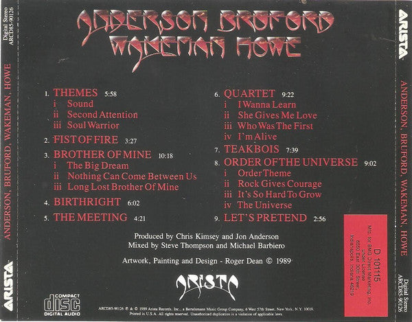 Anderson Bruford Wakeman Howe : Anderson, Bruford Wakeman Howe (CD, Album, Club, BMG)