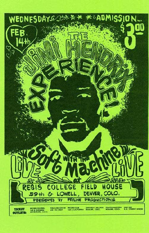 Jimi Hendrix  Denver 1968 Poster 11" x 17"