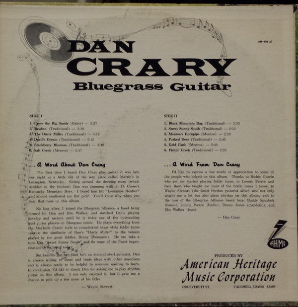 Dan Crary : Bluegrass Guitar (LP, Album)