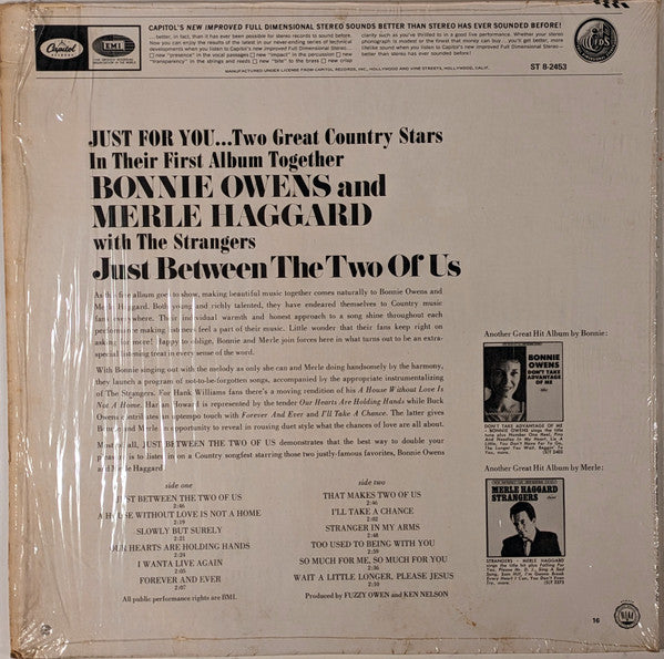 Bonnie Owens And Merle Haggard With The Strangers (5) : Just Between The Two Of Us (LP, Club, RE)