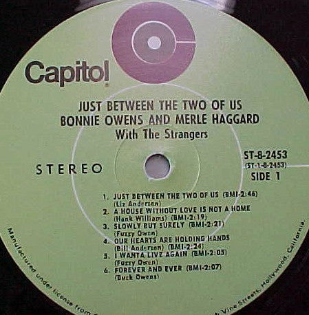 Bonnie Owens And Merle Haggard With The Strangers (5) : Just Between The Two Of Us (LP, Club, RE)