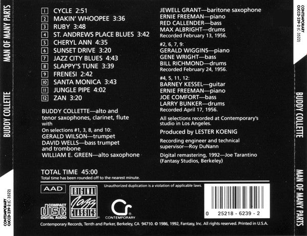 Buddy Collette : Man Of Many Parts (CD, Album, RE, RM)