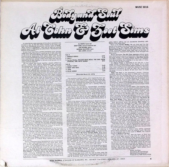 Al Cohn & Zoot Sims : Body And Soul (LP, Album, Promo)